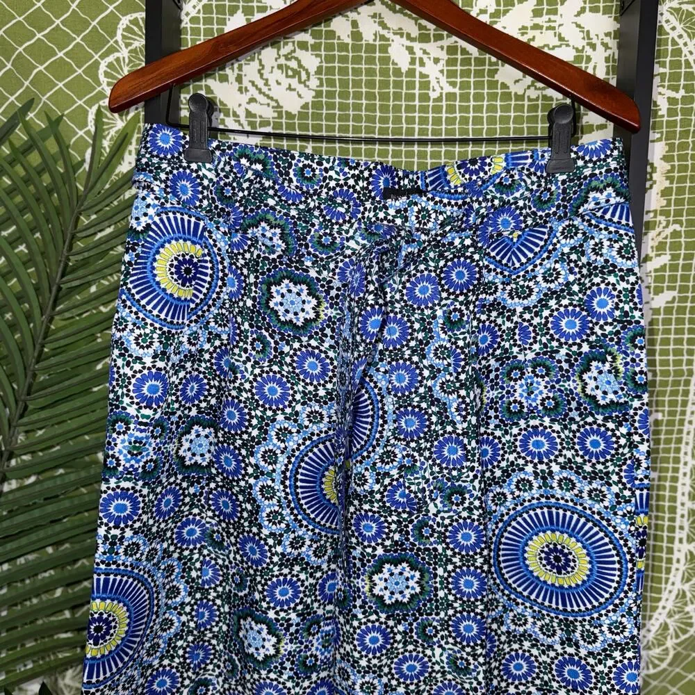 NWOT Banana Republic Mandala Geometric Wide‎ Leg Pants Blue Green 8 Linen Blend